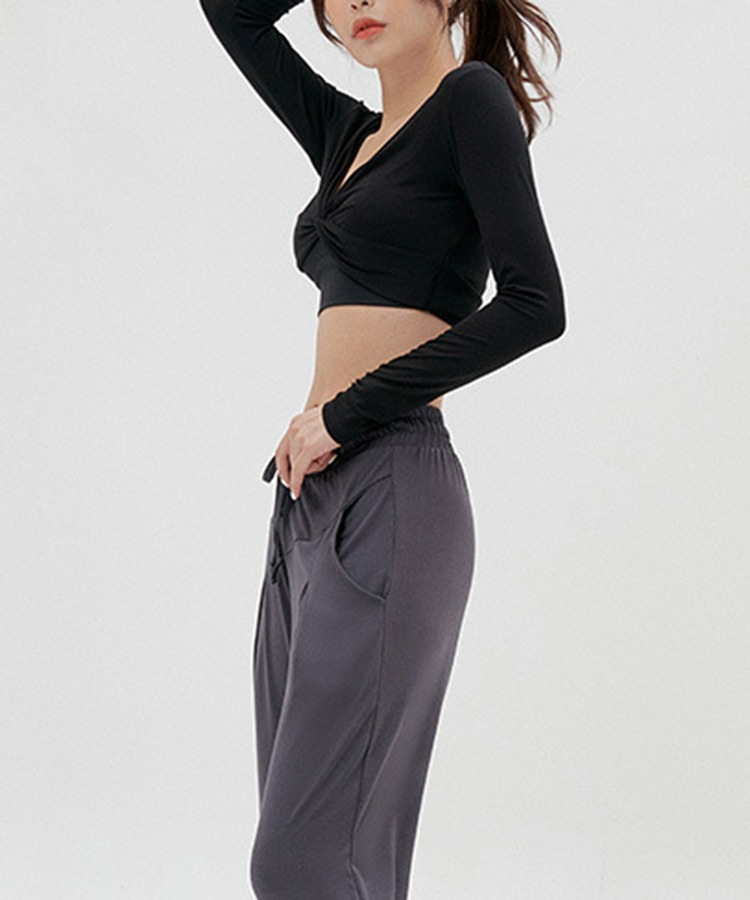 フロントクロス 長袖 ショート丈 Tシャツ ヨガウエア

