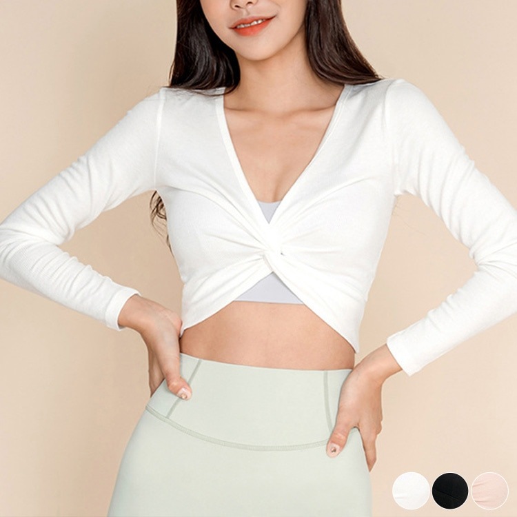 フロントクロス 長袖 ショート丈 Tシャツ ヨガウエア

