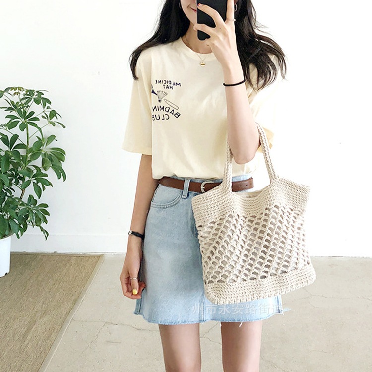 ワンショルダー コットンロープ 編みバッグ