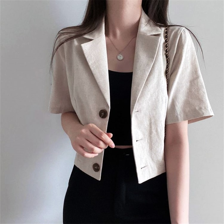 ショート丈 コットンリネン 半袖 ジャケット