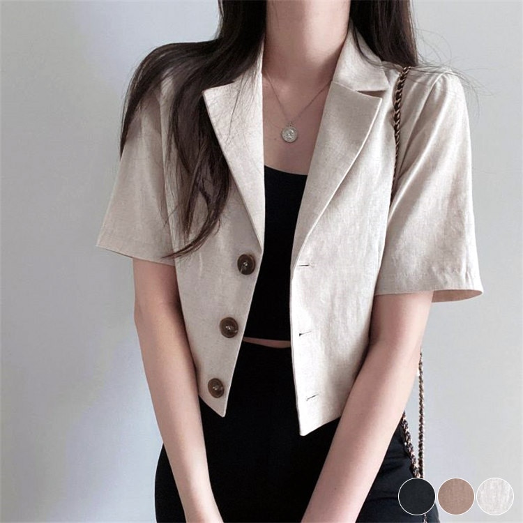 ショート丈 コットンリネン 半袖 ジャケット