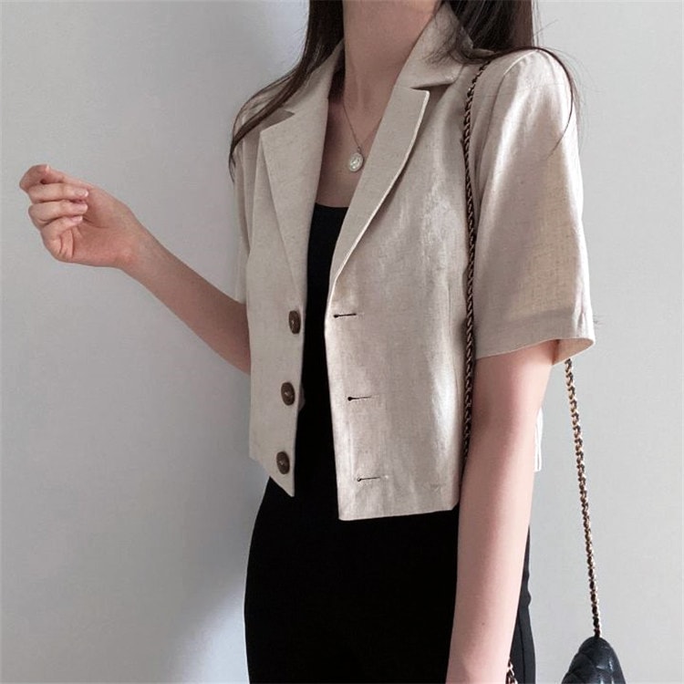 ショート丈 コットンリネン 半袖 ジャケット