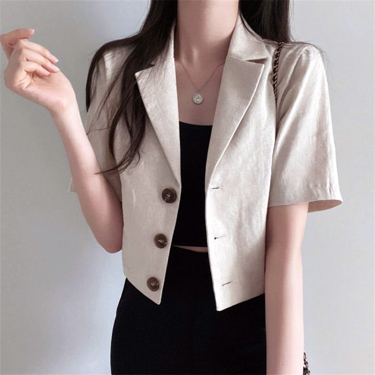 ショート丈 コットンリネン 半袖 ジャケット