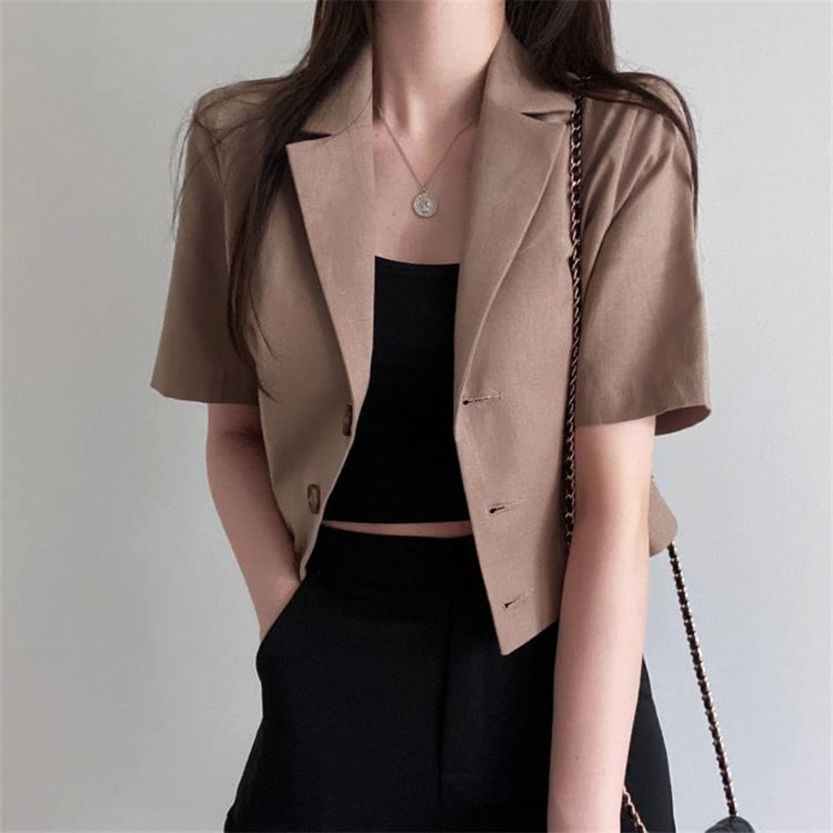 ショート丈 コットンリネン 半袖 ジャケット