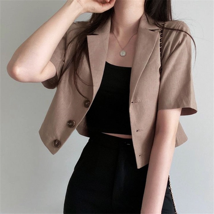 ショート丈 コットンリネン 半袖 ジャケット