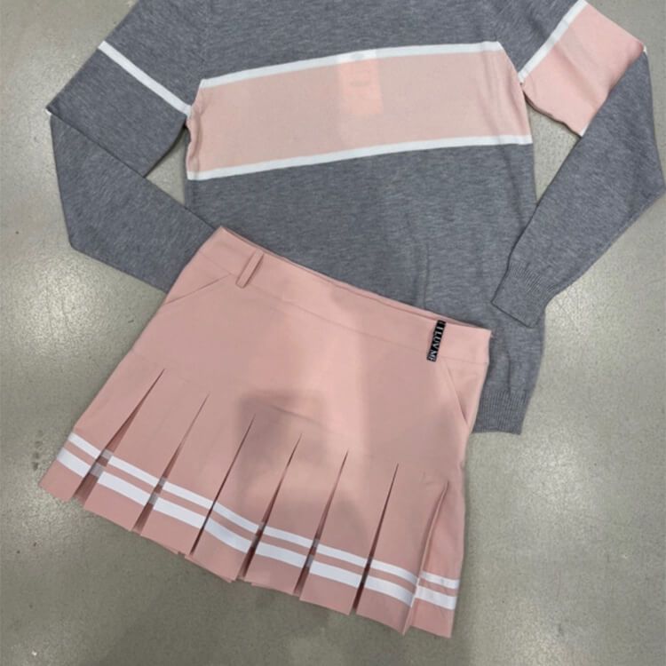 韓国ゴルフウェア バイカラーライン ミニ丈 プリーツスカート