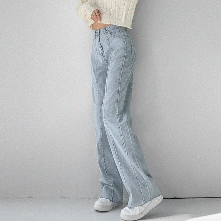 切りっぱなし ハイウエスト デニム ワイドパンツ