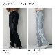 切りっぱなし ハイウエスト デニム ワイドパンツ