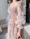 プリント柄 シースルー シフォン 長袖 ドレス ワンピース