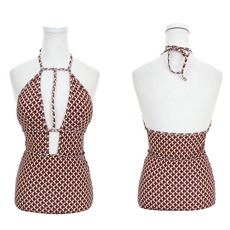 レトロ柄 谷間見せ ワンピース 水着