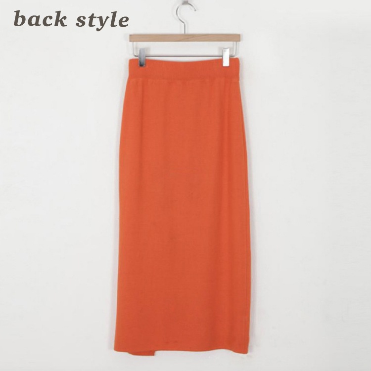 深スリット タイトライン ミモレ丈 ニットスカート