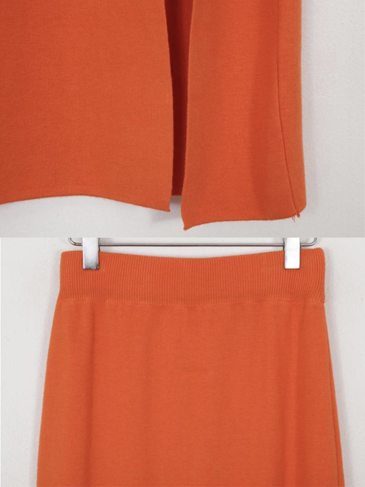 深スリット タイトライン ミモレ丈 ニットスカート