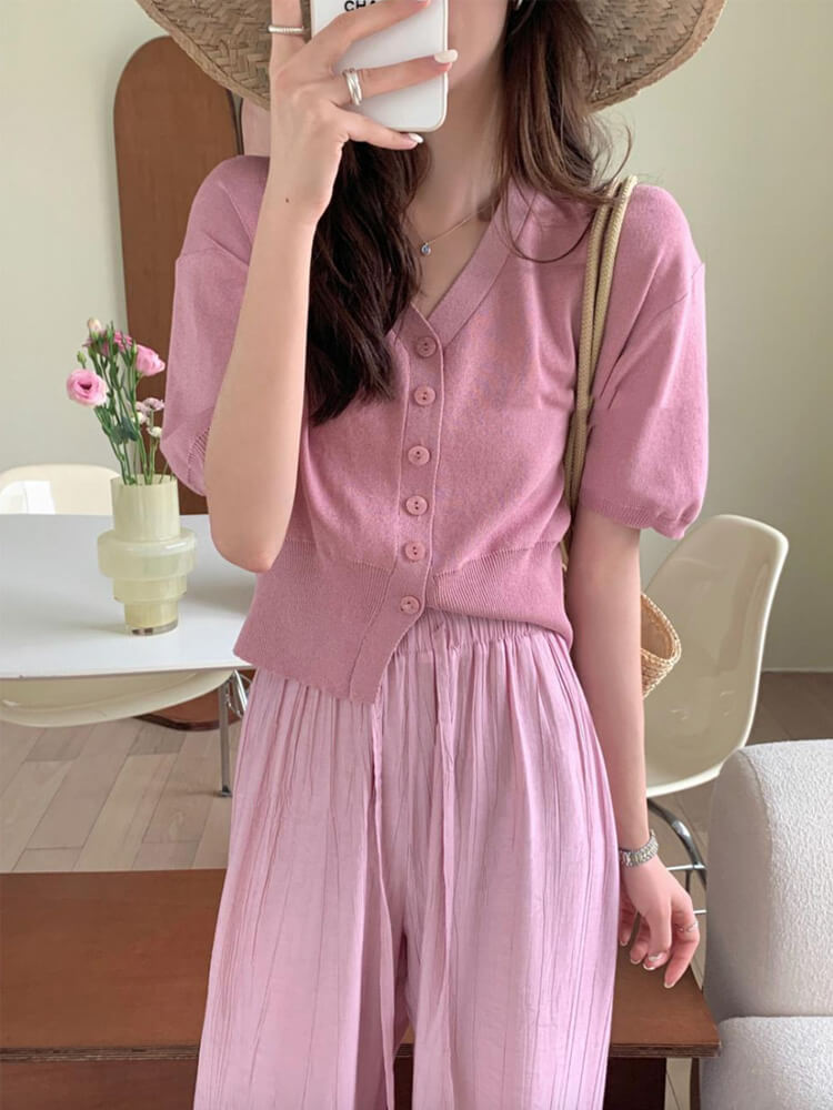 てろんと感 ギャザーしわ加工 ハイウエスト ワイドパンツ