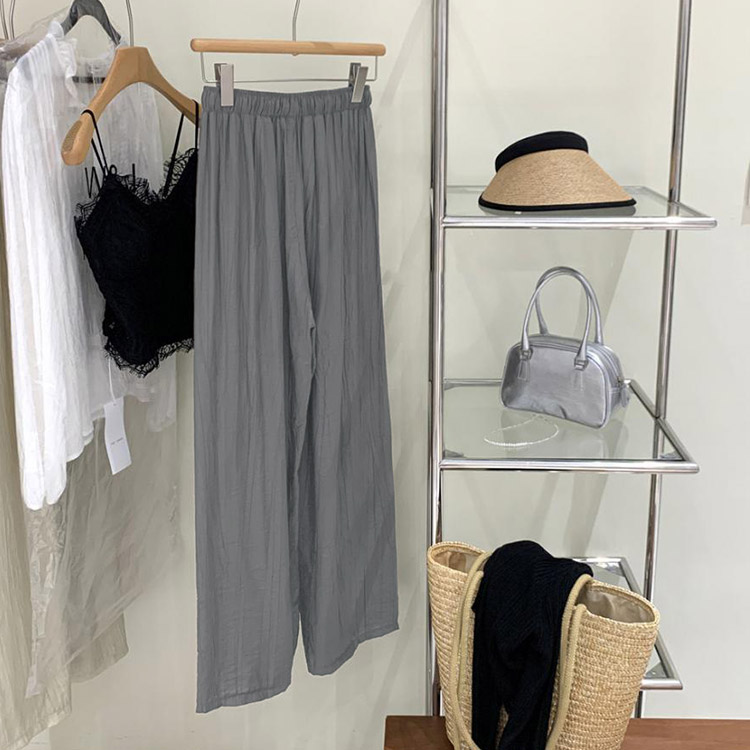 てろんと感 ギャザーしわ加工 ハイウエスト ワイドパンツ