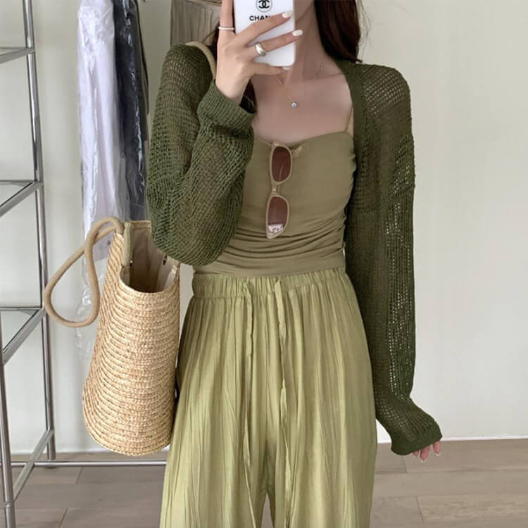 てろんと感 ギャザーしわ加工 ハイウエスト ワイドパンツ