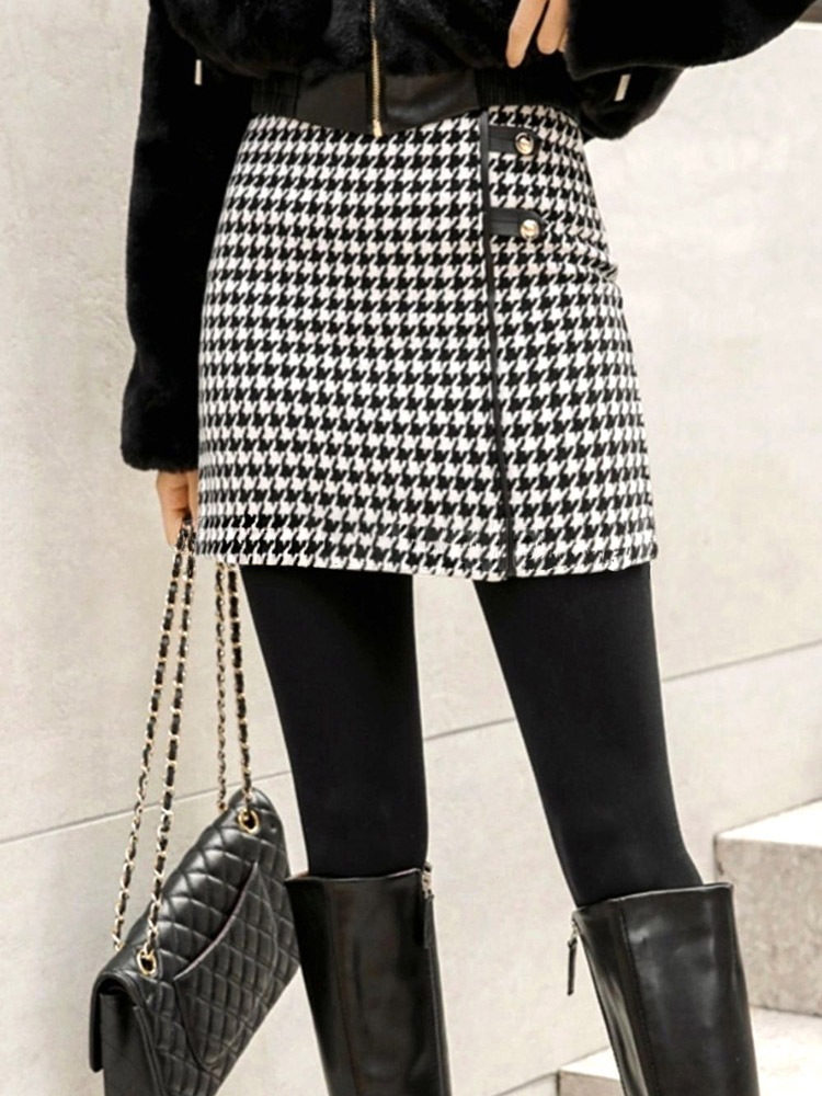 千鳥格子 Ａライン ミニスカート ゴルフウエア
