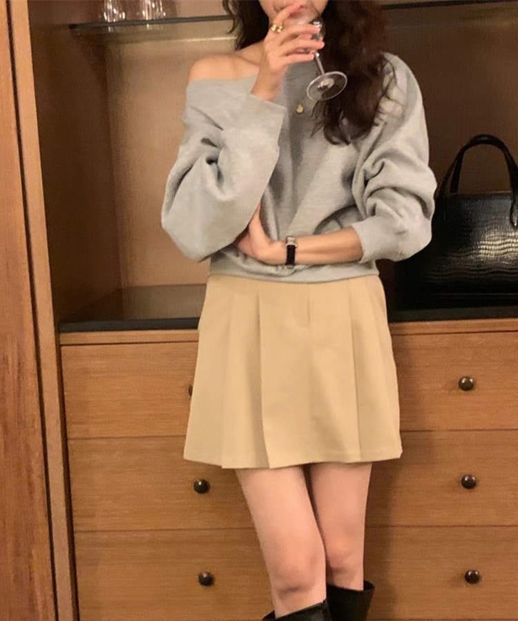 クロップド丈 ボートネック スウェット トップス