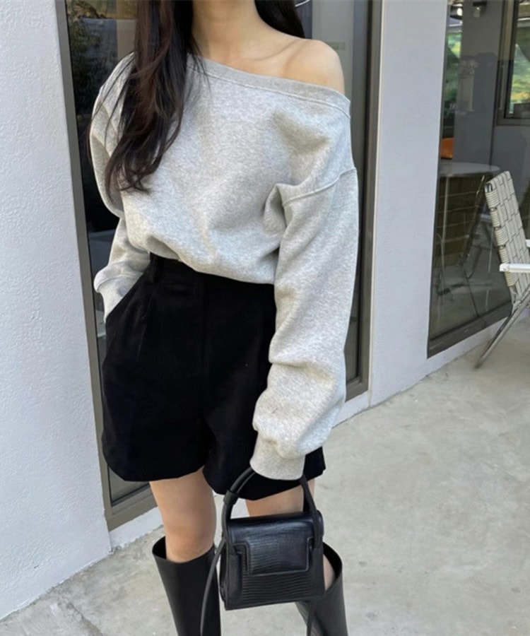 【新品タグ付き】ボートネックワイドスウェット セール】ボートネックスウェット / boat neck sweat ショート丈