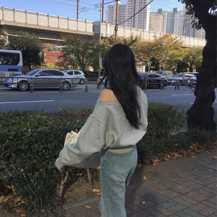 クロップド丈 ボートネック スウェット トップス