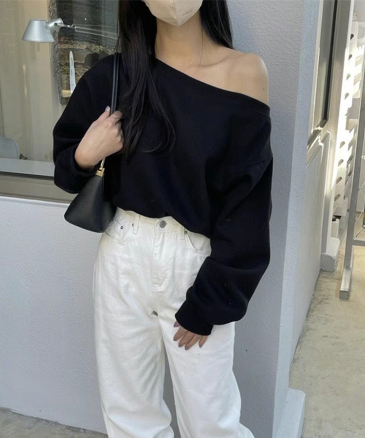 クロップド丈 ボートネック スウェット トップス