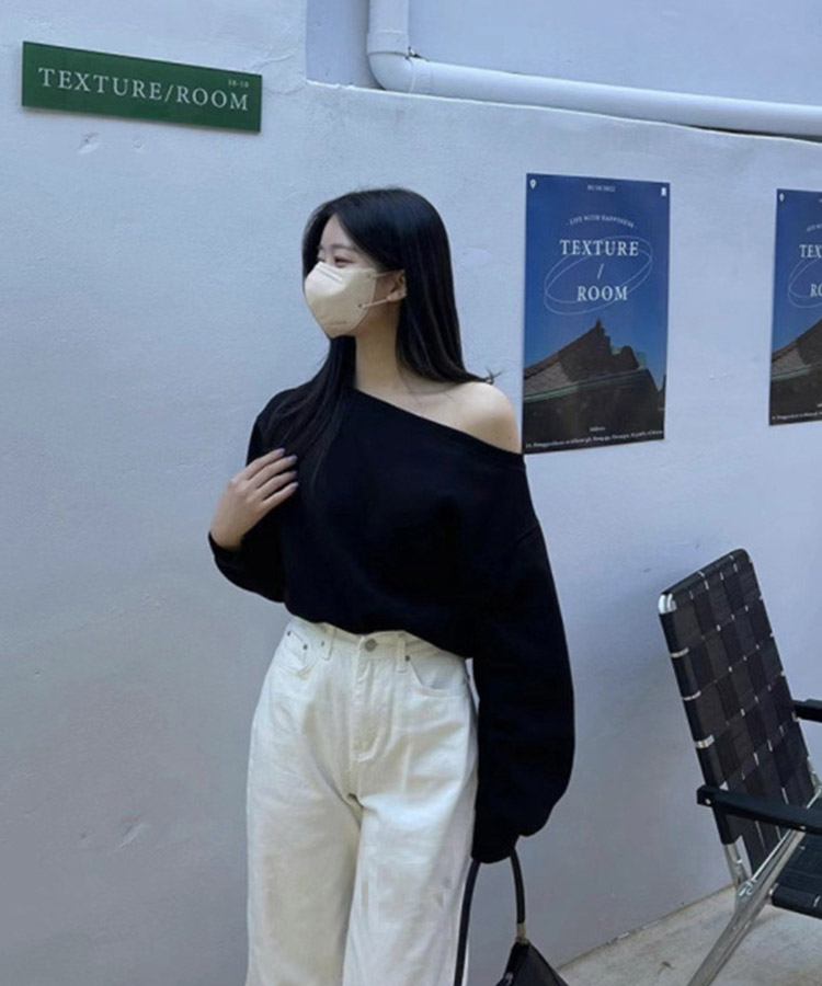 クロップド丈 ボートネック スウェット トップス