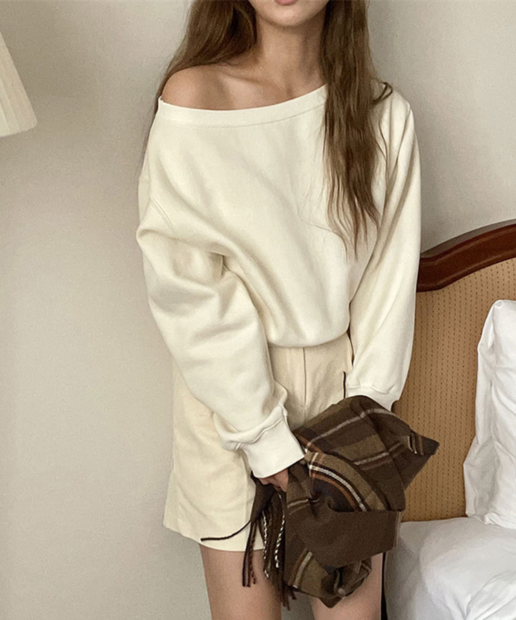 クロップド丈 ボートネック スウェット トップス