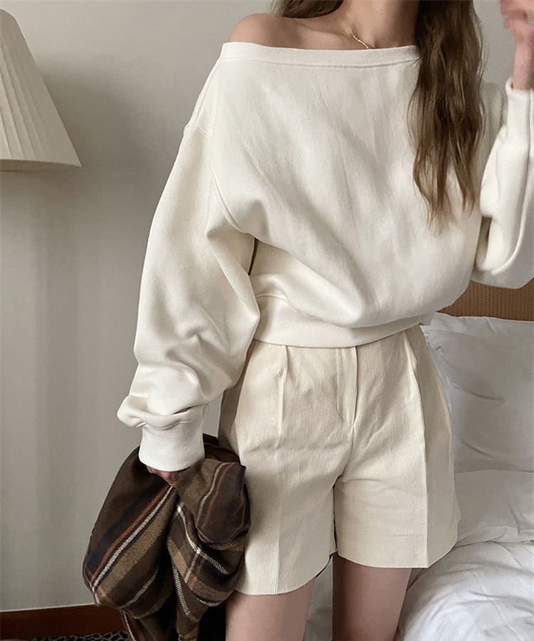 クロップド丈 ボートネック スウェット トップス