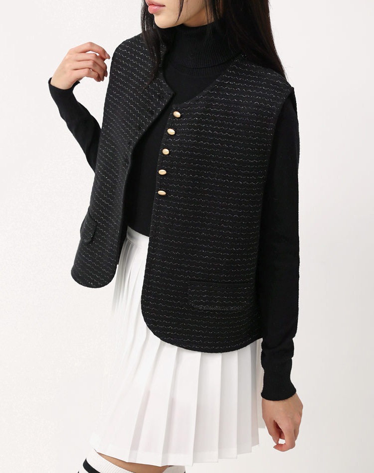 ラメニット ジグザグ ボーダー柄 ベスト 韓国ゴルフウェア