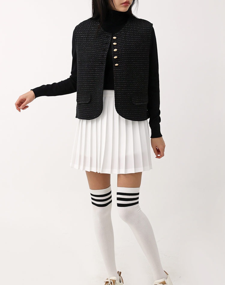 ラメニット ジグザグ ボーダー柄 ベスト 韓国ゴルフウェア