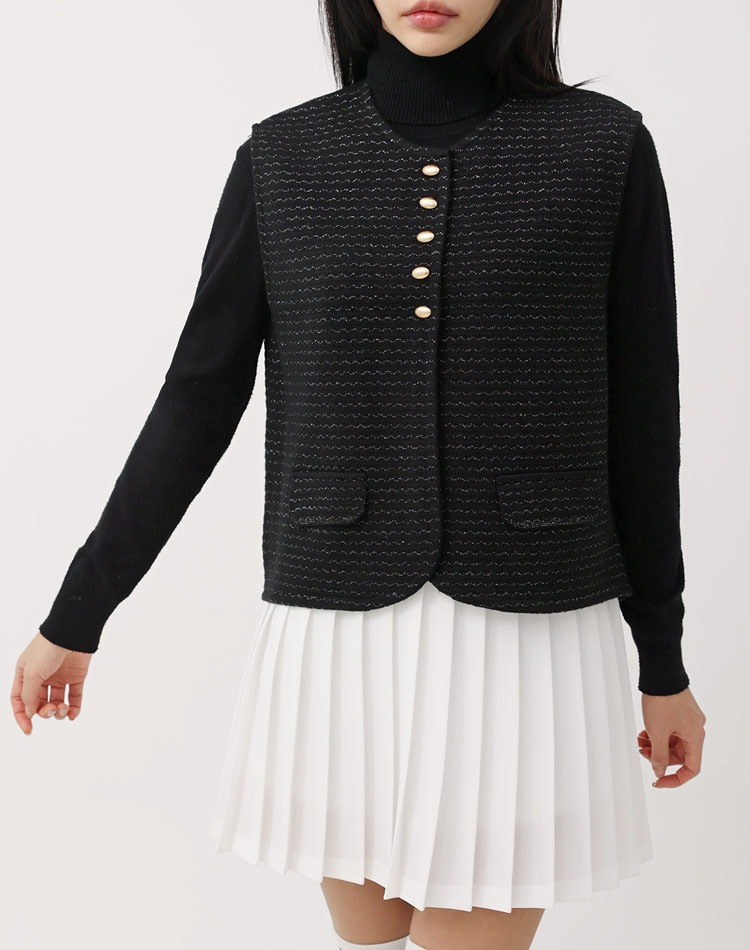 ラメニット ジグザグ ボーダー柄 ベスト 韓国ゴルフウェア