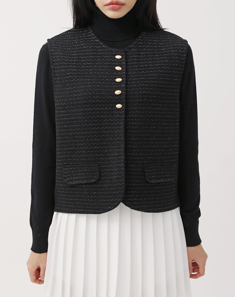 ラメニット ジグザグ ボーダー柄 ベスト 韓国ゴルフウェア