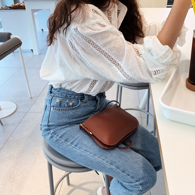 ノーカラー 透かしレース 長袖ブラウス