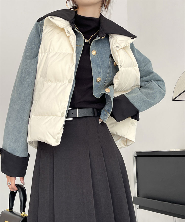 異素材ミックス エレガント 襟付き デニムジャケット