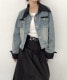 異素材ミックス エレガント 襟付き デニムジャケット