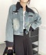 異素材ミックス エレガント 襟付き デニムジャケット