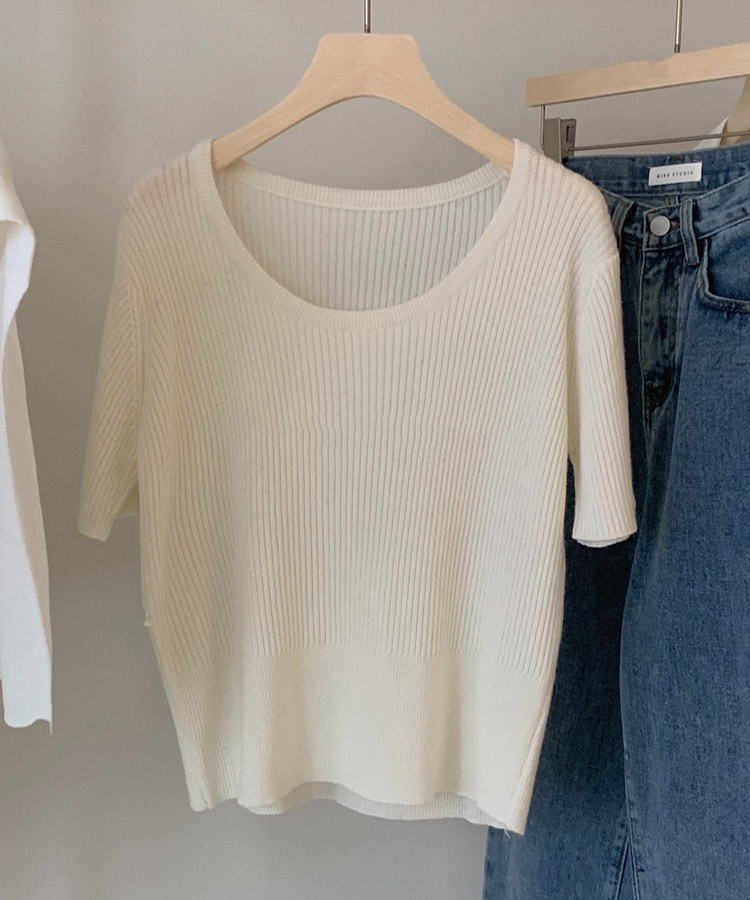 ラウンドネック リブニット 半袖 Ｔシャツ