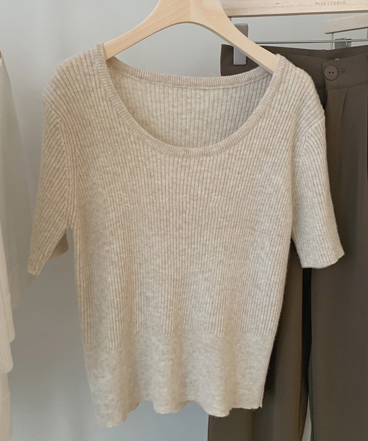 ラウンドネック リブニット 半袖 Ｔシャツ