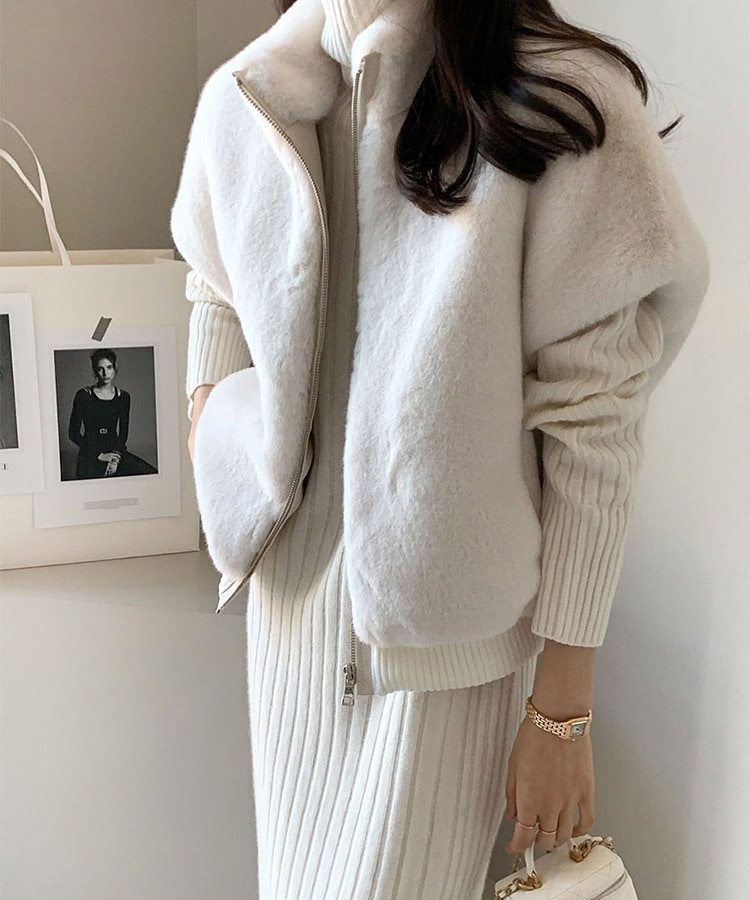 ハイネック ジップアップ 半袖 ファーベスト

