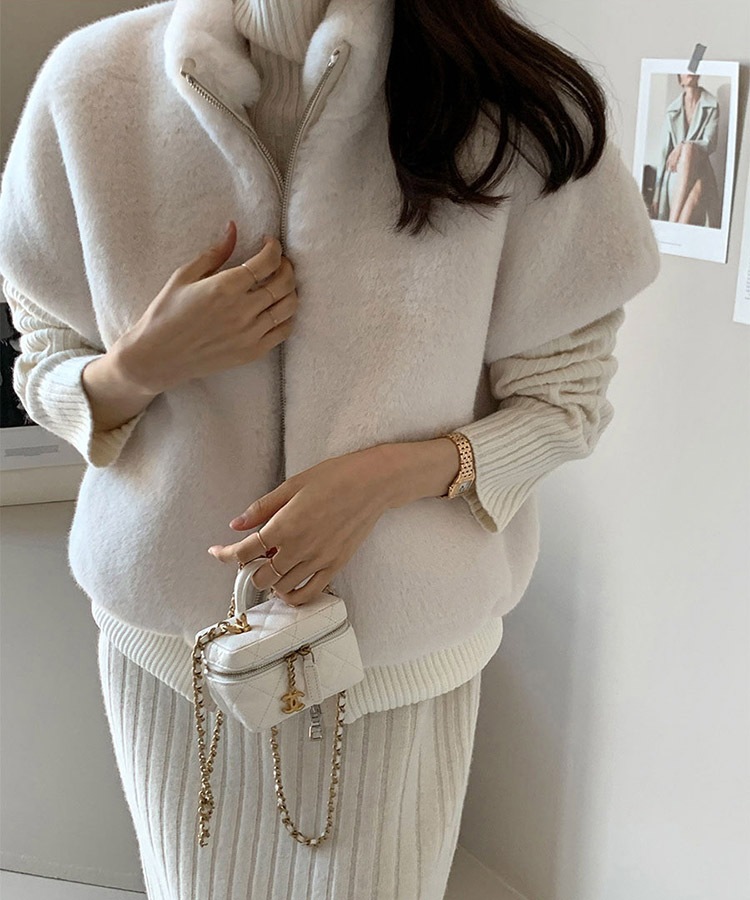 ハイネック ジップアップ 半袖 ファーベスト

