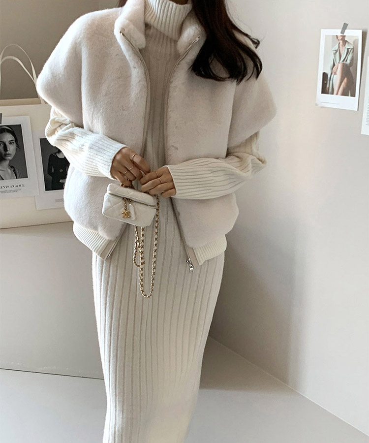 ハイネック ジップアップ 半袖 ファーベスト

