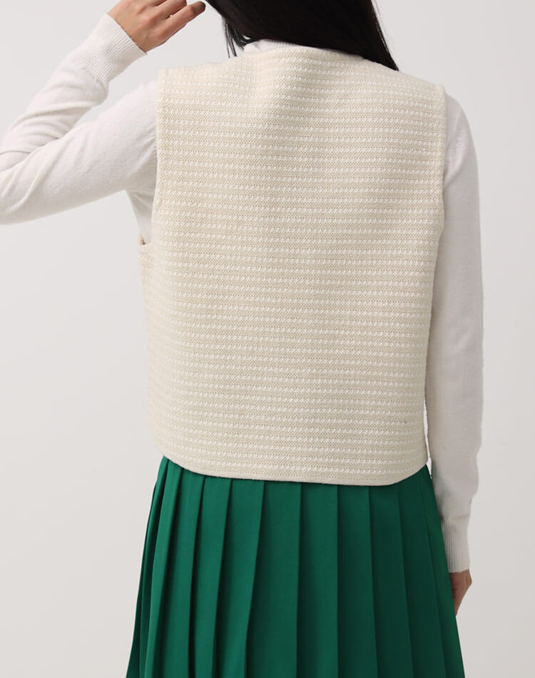 ラメニット フリンジ ゴールドボタン ベスト 韓国ゴルフウェア