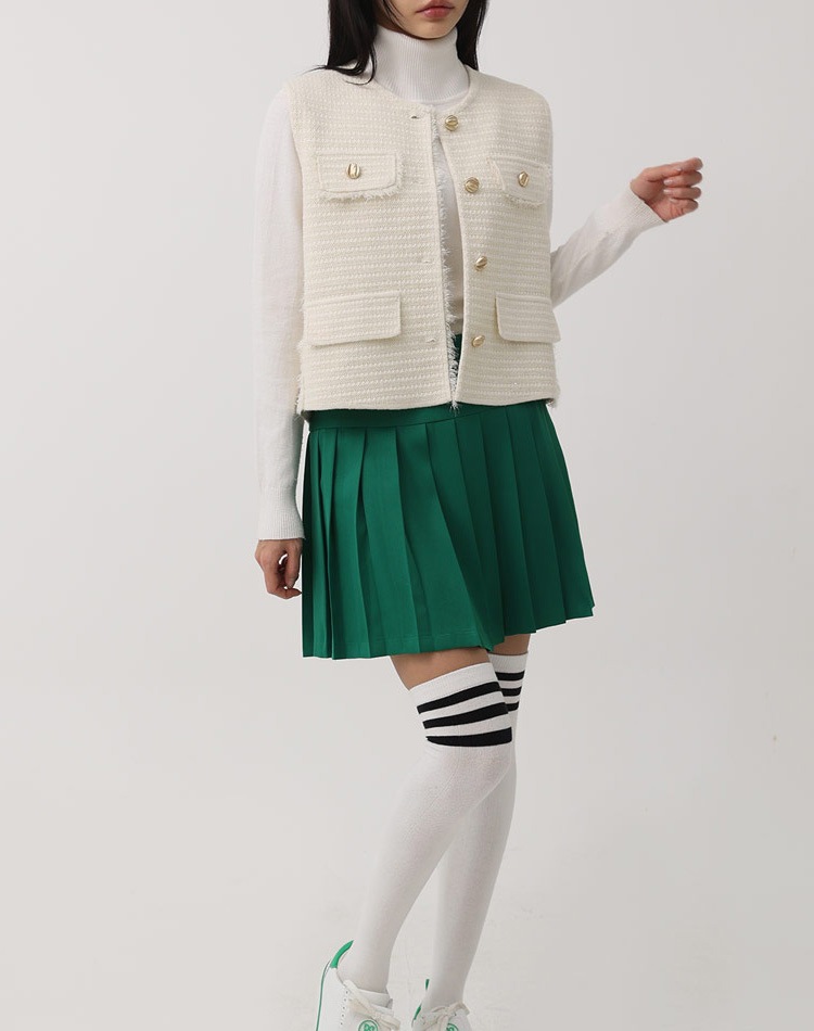 ラメニット フリンジ ゴールドボタン ベスト 韓国ゴルフウェア