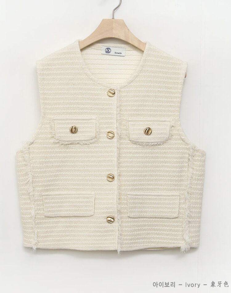 ラメニット フリンジ ゴールドボタン ベスト 韓国ゴルフウェア