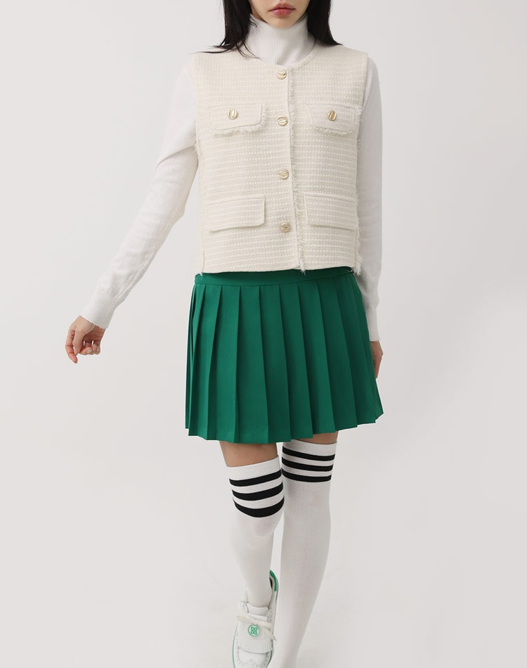 ラメニット フリンジ ゴールドボタン ベスト 韓国ゴルフウェア