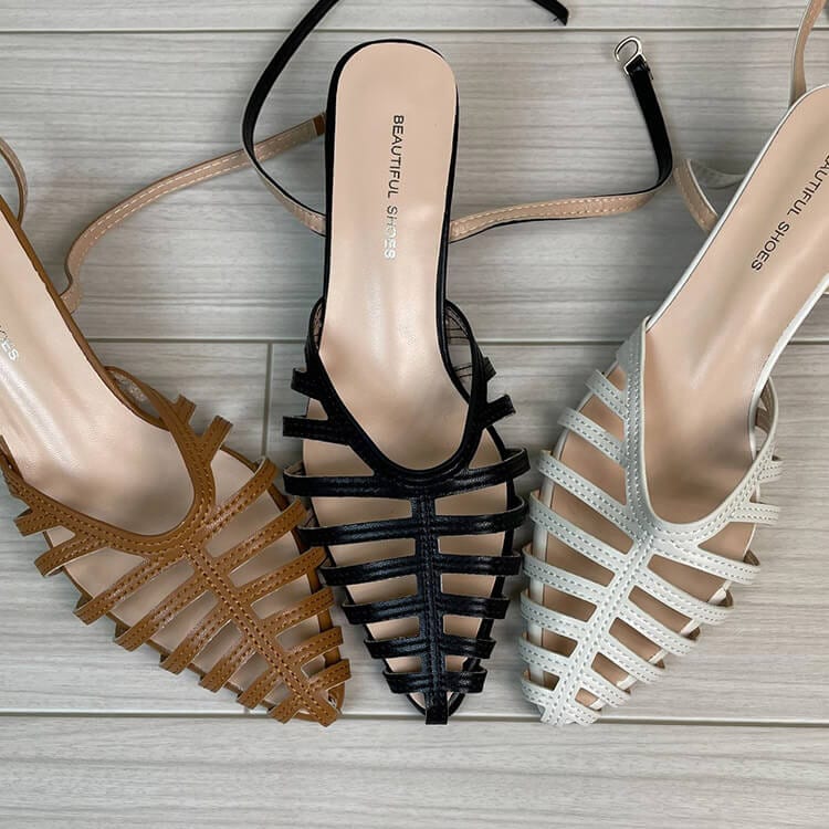 ポインテッドトゥ ローヒール シースルー ストラップサンダル