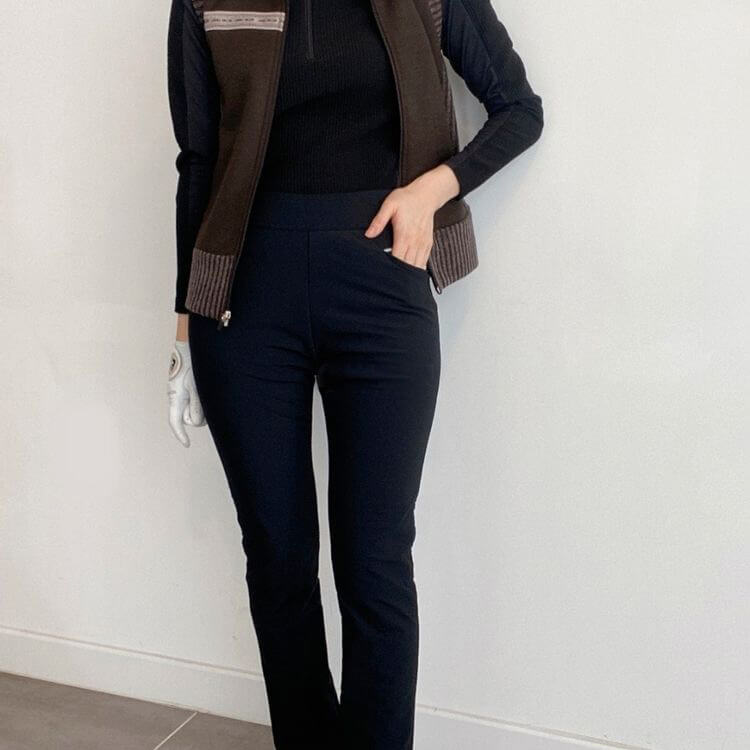 韓国ゴルフウェア 裏起毛 ストレッチ ロングパンツ