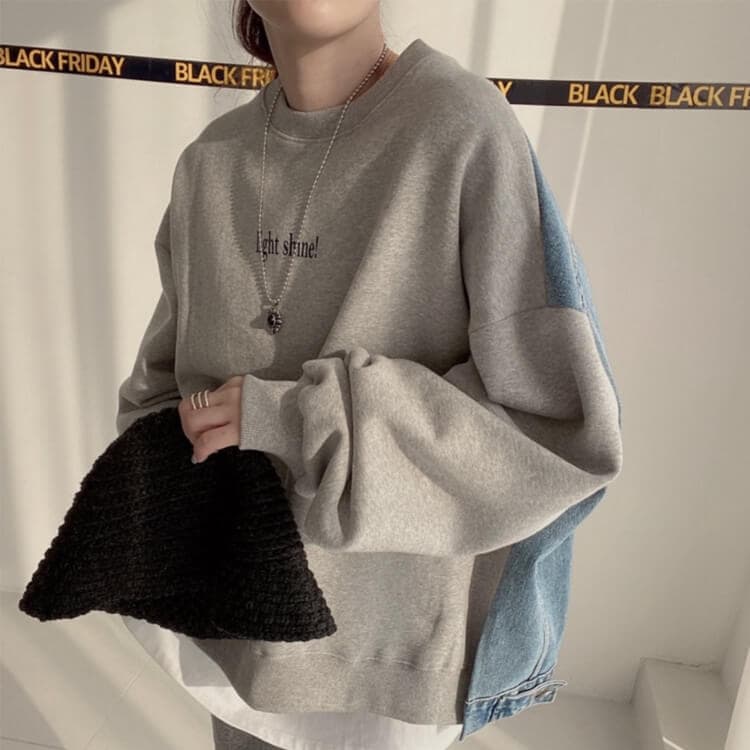 デニム 切り換え ゆったり スウェットトレーナー