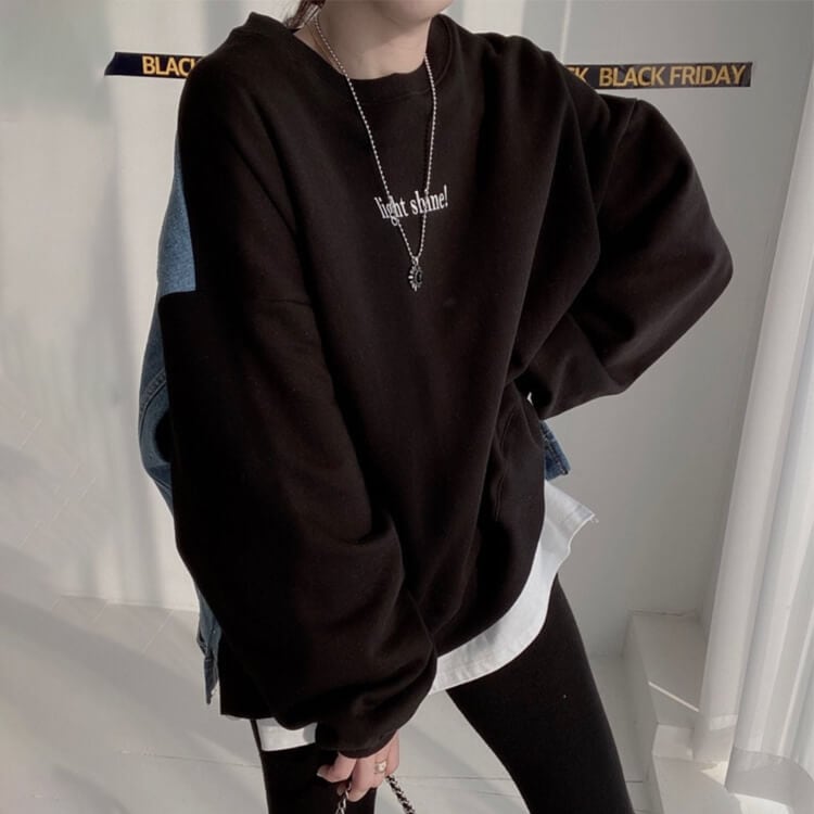 デニム 切り換え ゆったり スウェットトレーナー