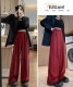 てろんと感 ウエストリボン タック ワイドパンツ