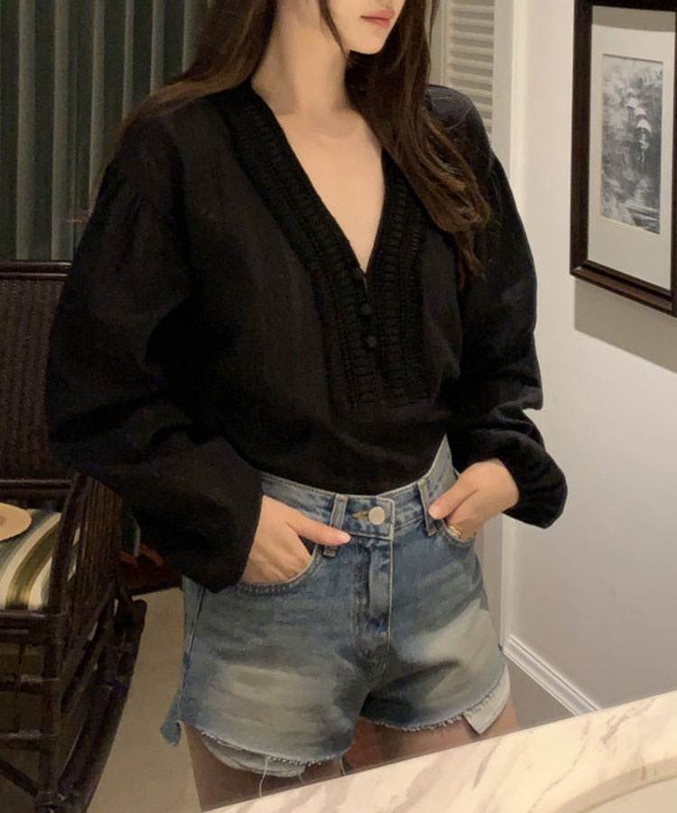 ゆったり 長袖 パフスリーブ エスニック ブラウス

